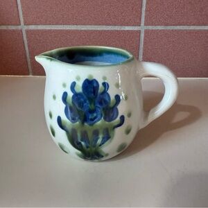 M.A. Hadley Handcrafted Ceramic Milk Pitcher with Blue Floral Design